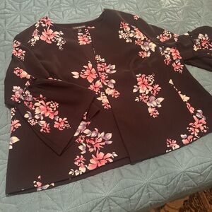 Lane Bryant 18 / 20 Black Floral Open Blouse / Jacket, 3/4 bell sleeve